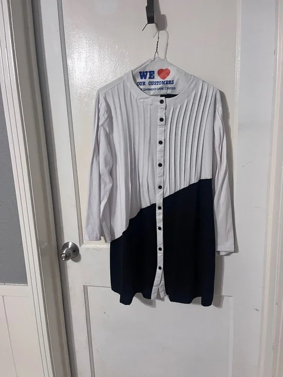 Two-Tone Button Front Tunic - White and Navy - Picture 1 of 1
